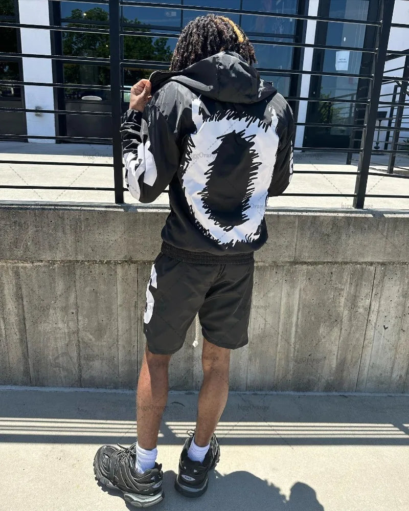 Maxct American High Street Fashion Retro Letter Printed Zipper Sweatshirt Women Y2k Hip Hop Rock Loose Versatile Oversized Hoodie Men