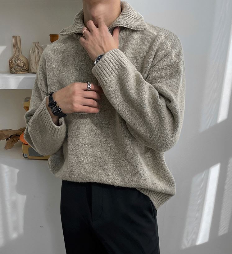 Maxct 5555 Knitted Half Turtleneck Collar Half Zip-Up Sweater