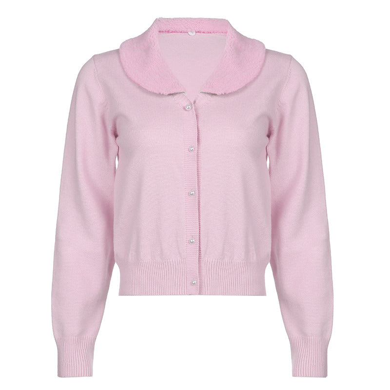 Maxct 90s Aesthetic Fur Collar Button Up Cardigan