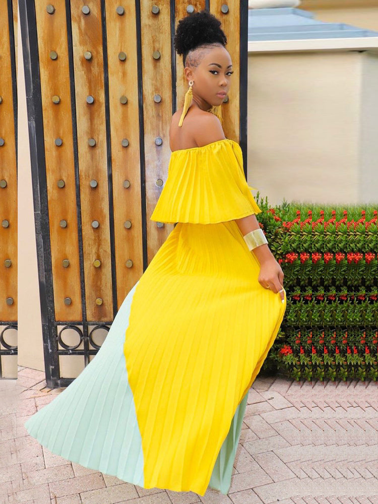 Off Shoulder Ombre Pleated Maxi Dress Maxct