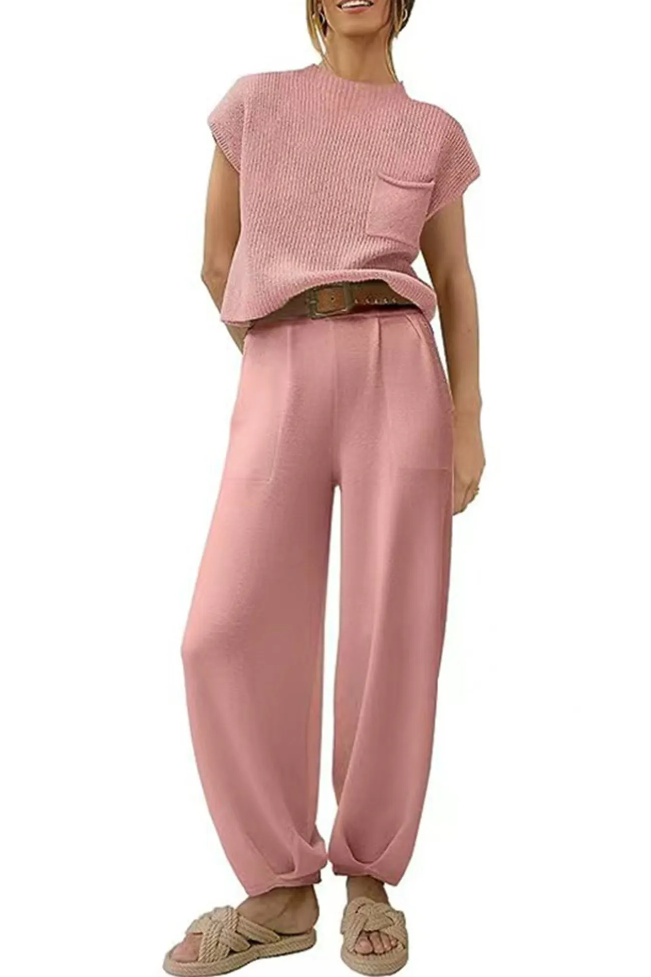 Maxct Ribbed Mock Neck T-shirt Pants Suits