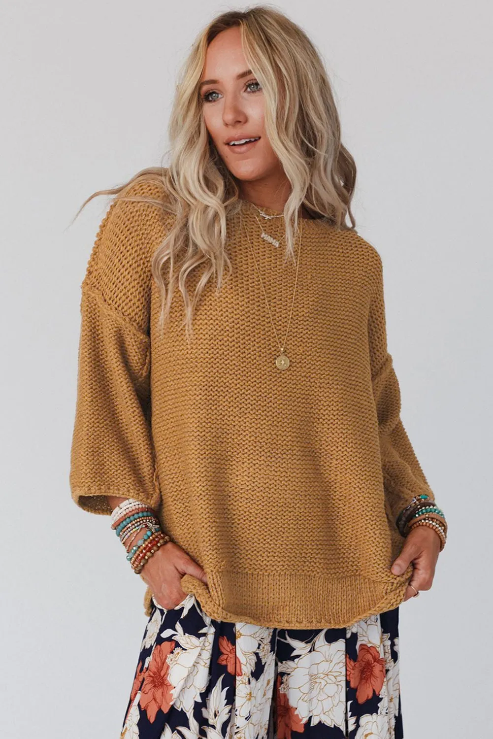 Maxct &Round Neck Dropped Shoulder Sweater