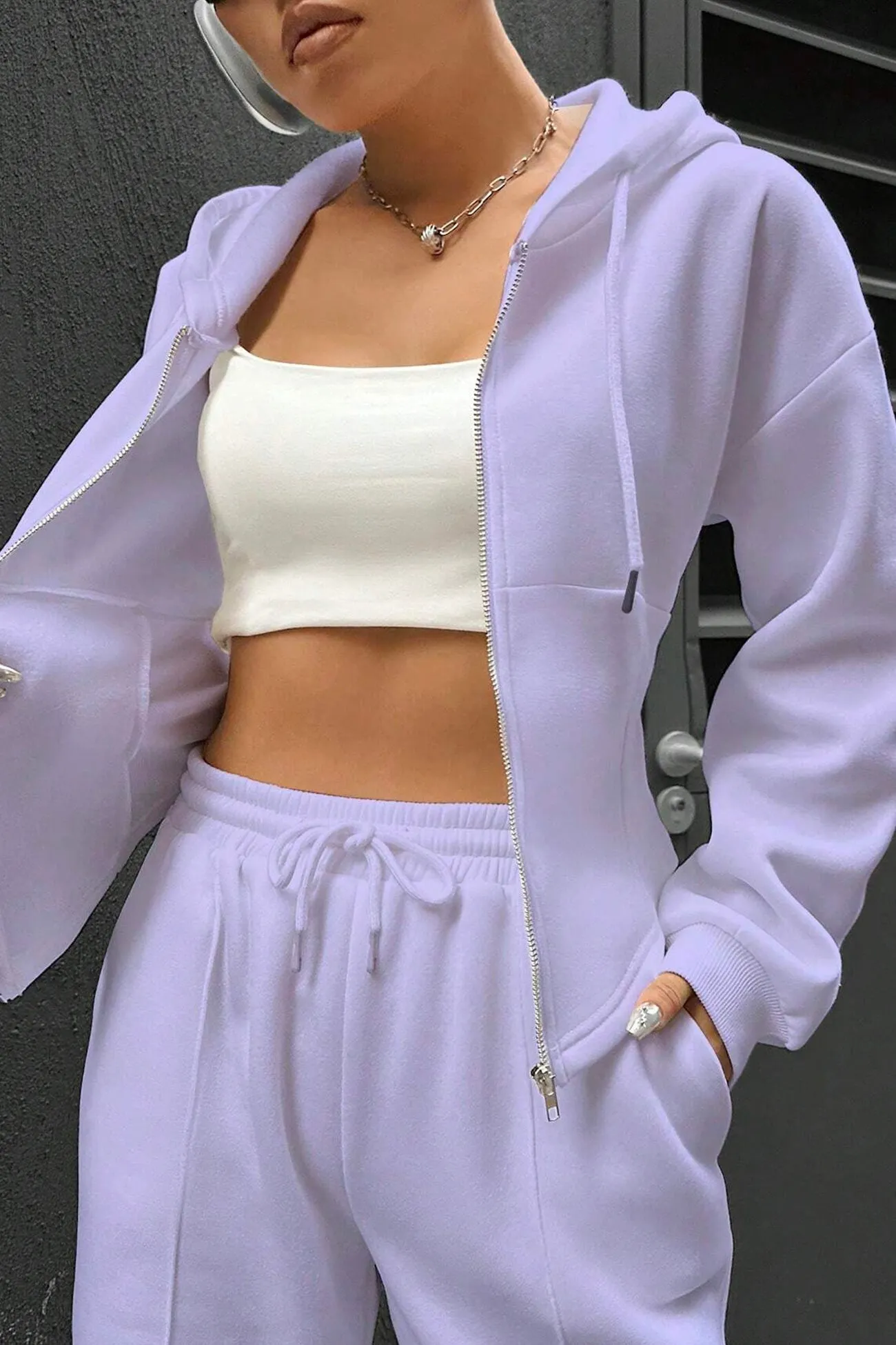Maxct Solid Slim Fit Hoodie Pants Suits
