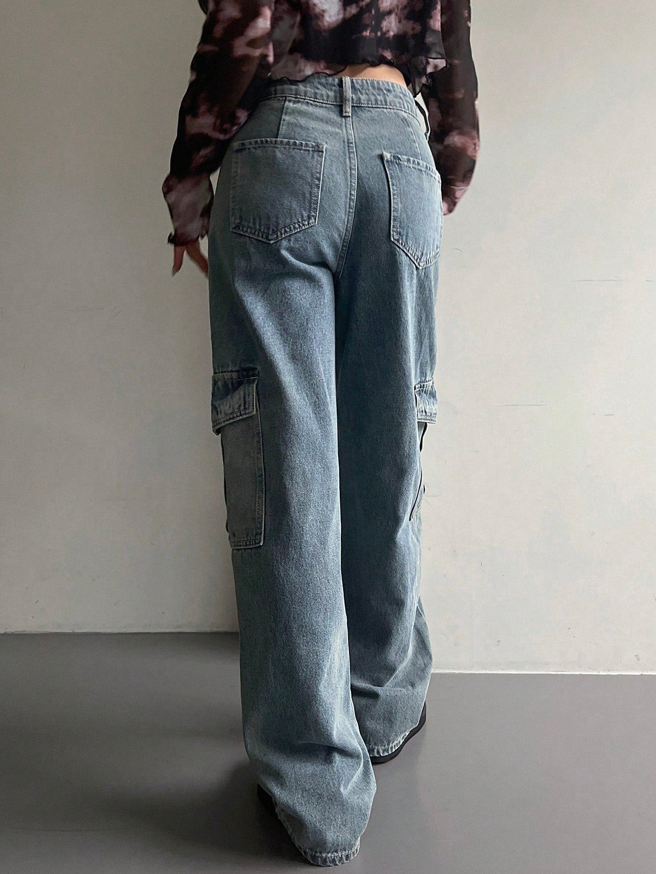 Maxct Women's Workwear Pocket Wide Leg Loose Casual Denim Pants
