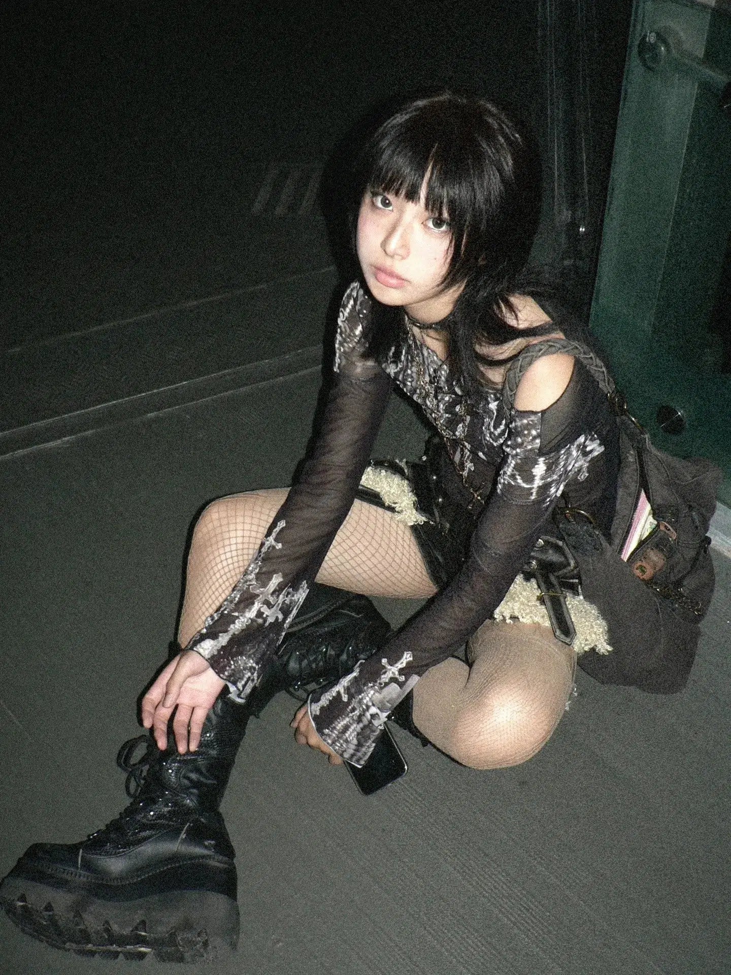 Maxct &Grunge Cross Wide Neck Mesh Top