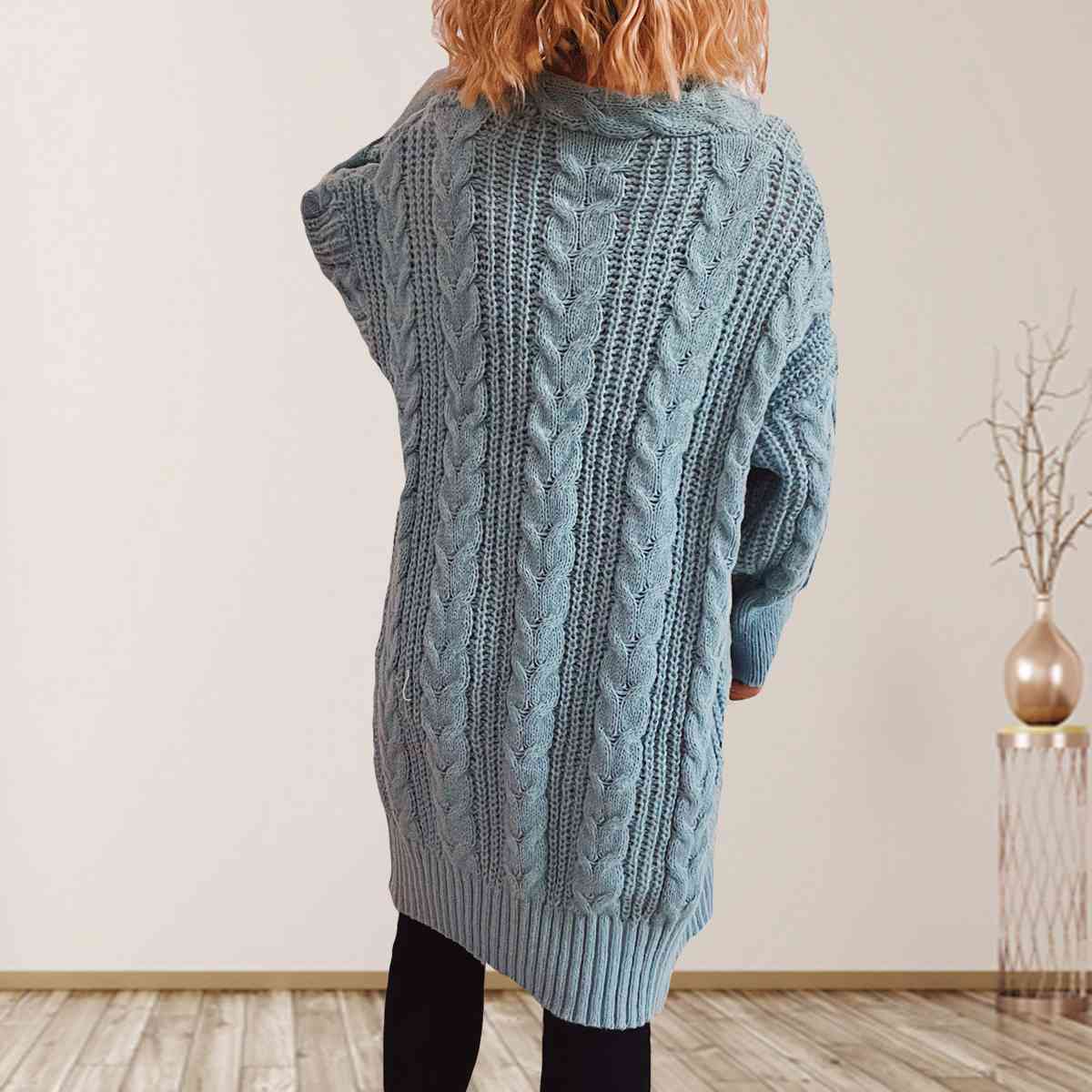 Maxct &Cable-Knit Open Front Dropped Shoulder Cardigan