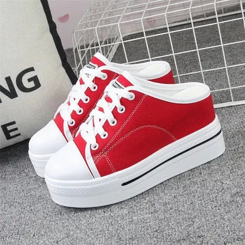 Slip-on Platform White Canvas Sneakers for Women Maxct