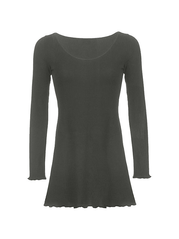 Simple Knitted Long Sleeve Mini Dress Maxct