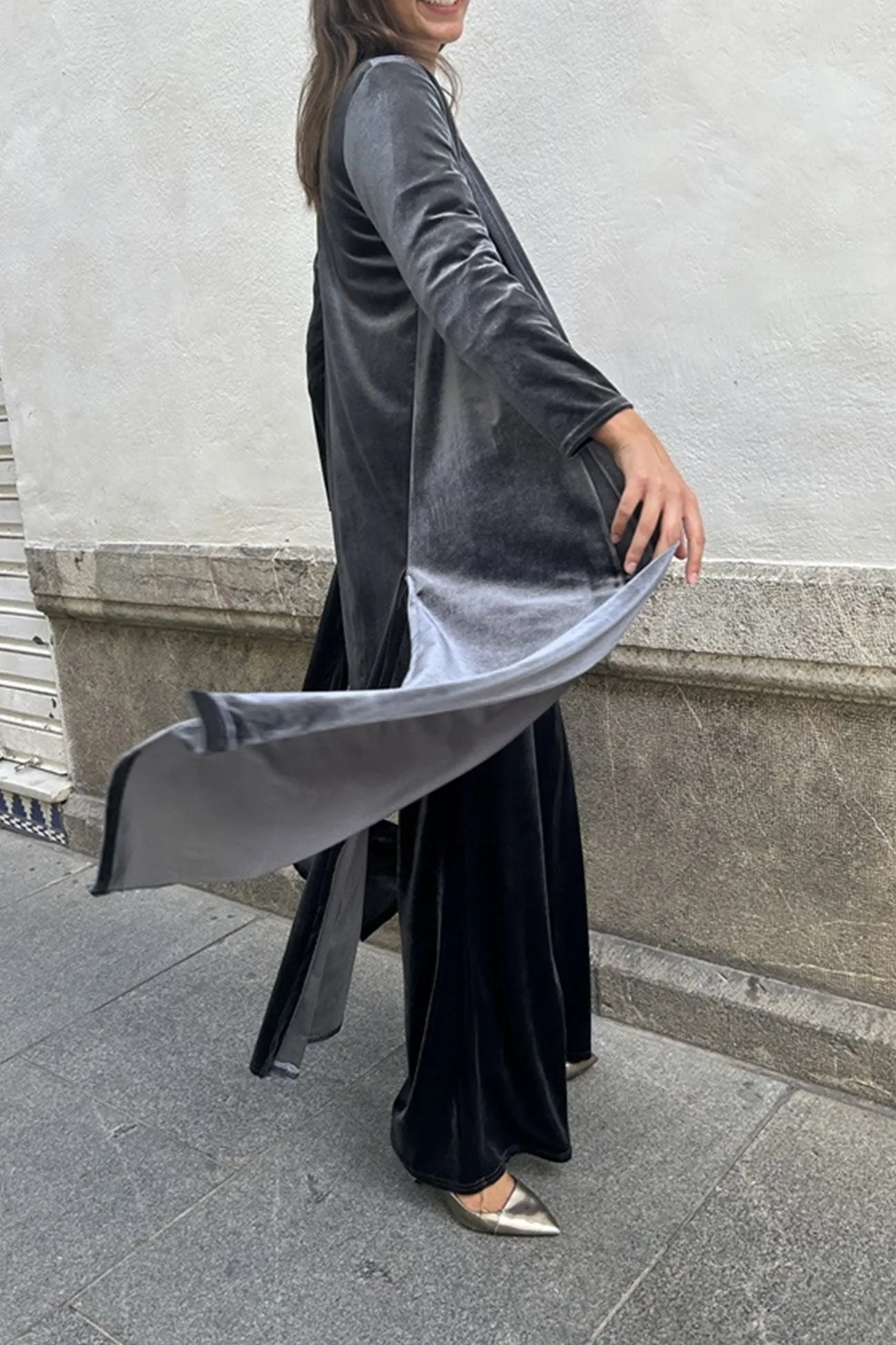 Maxct Velvet Slit Long Cardigan Two-piece Pants Suits