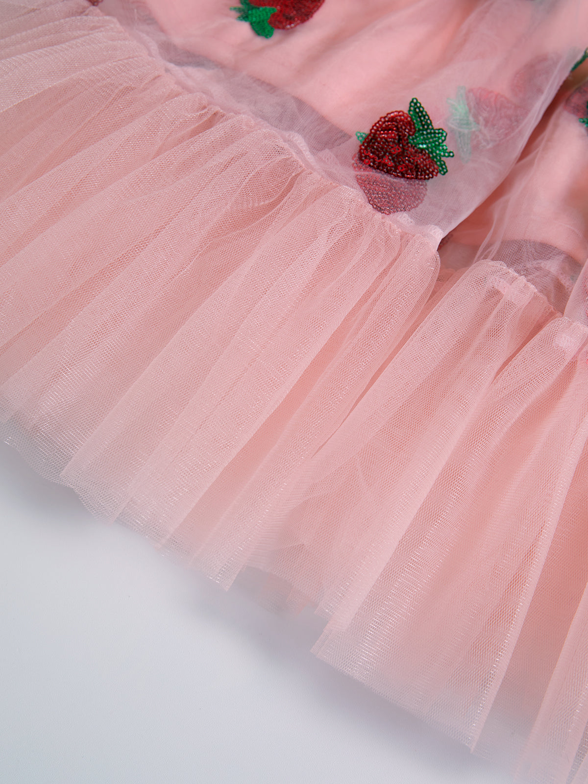 Sequined Strawberry Mesh Pleated Maxi Dress Maxct