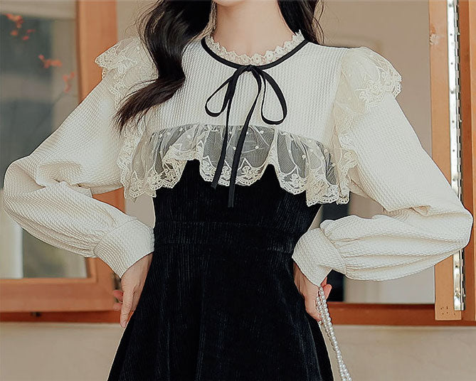 Square Lace High Neck Sweater Dress Maxct