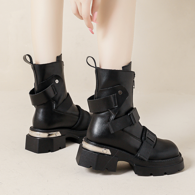 Chunky Platform Designer Ankle Boots â€Trendy Belt Buckle Accent - true deals club