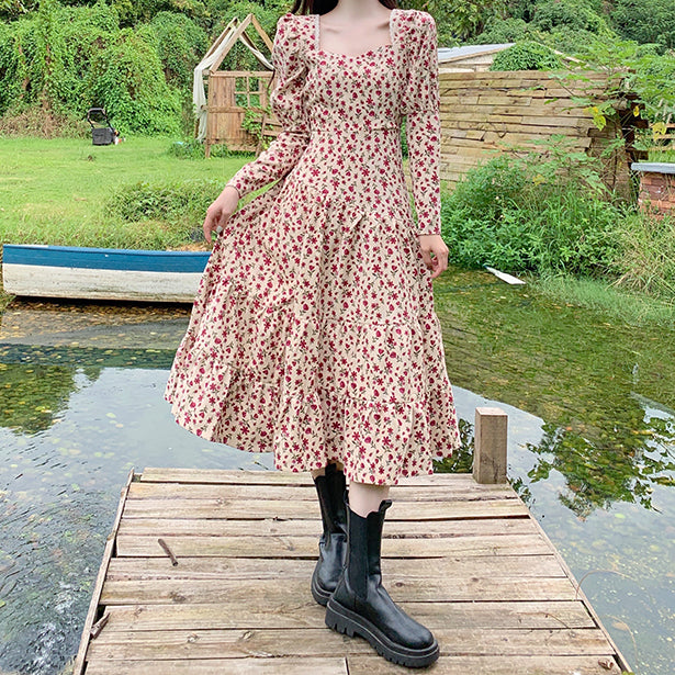 Sweet Floral Corduroy Midi Dress Maxct