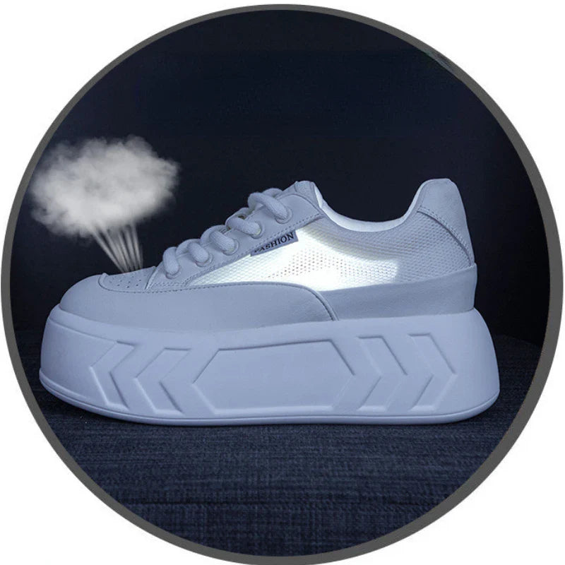 8cm Air Leather Chunky Sneakers with Thick-Soled Platform Maxct