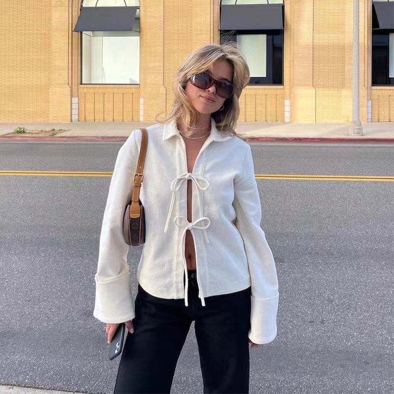 Maxct classy outfits men Spring Lace-up Cardigan Single-Wear Women's Sexy Small Coat