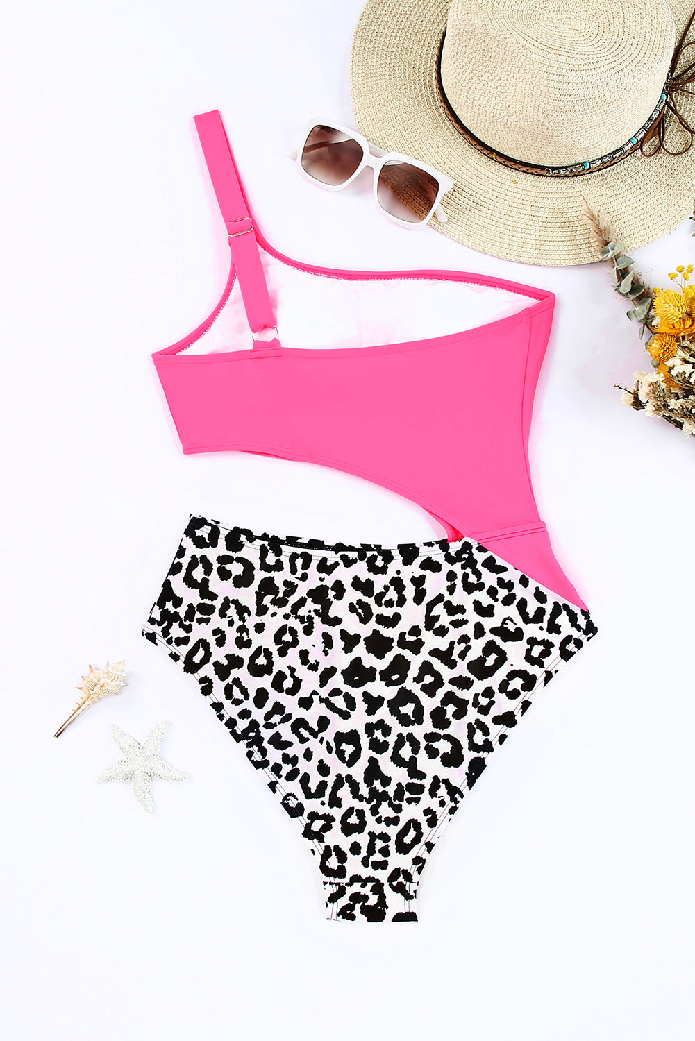 Maxct &Leopard Cutout One-Shoulder One-Piece Swimsuit