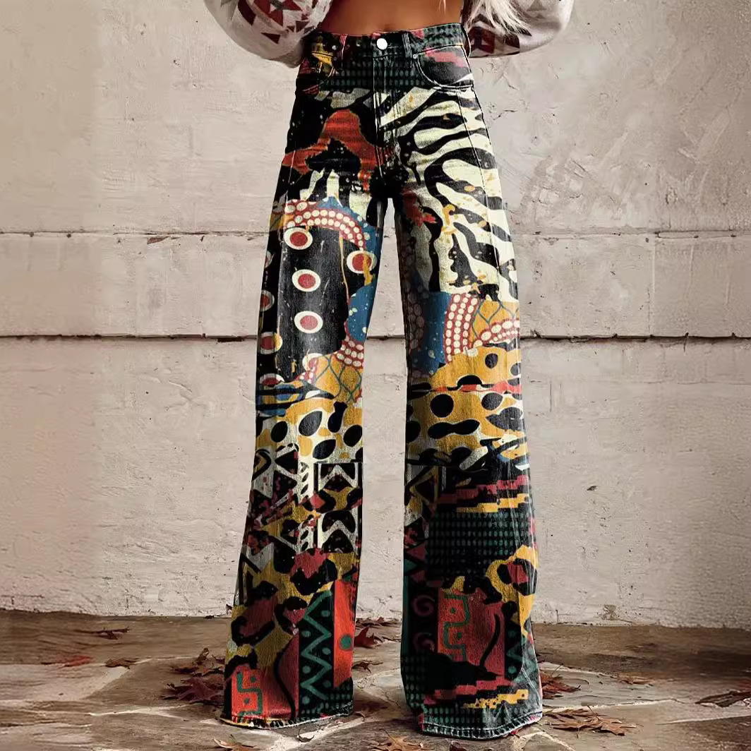 Maxct fall fits plus Size Women's Casual Pants Thin Imitation Jeans Wide Leg 3D Trendy Women's Pants