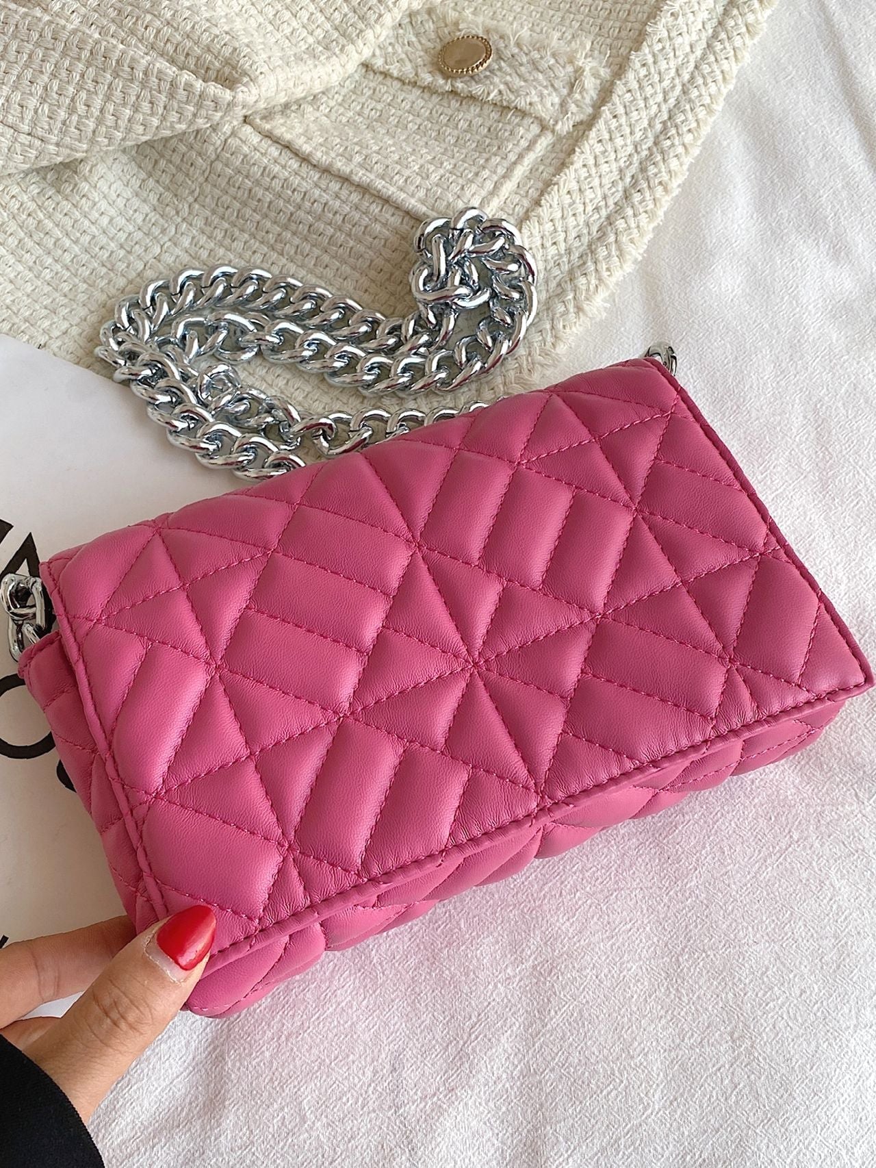 Bag For Love - Minimalist Quilted Flap Square Bag - Women Maxct Bags