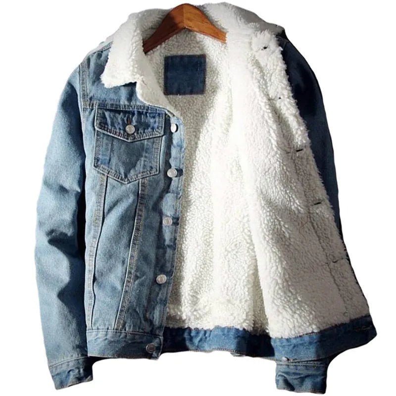 Maxct &Men's Warm Fleece-Lined Denim Cowboy Jacket