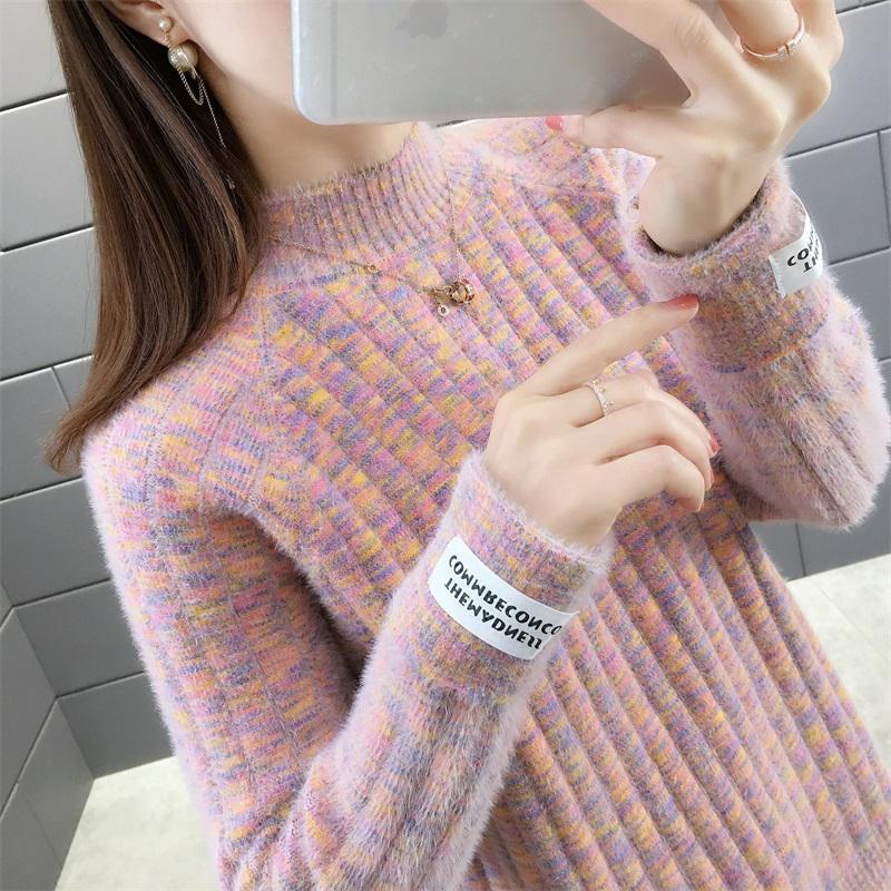 Maxct Winter Half High Collar Imitation Mink Velvet Sweater Female Loose Casual All-match Knitting Jumper Top Women Pullovers