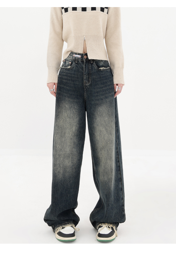 Autumn Streetwear Retro Fashion: Women's High Waist Loose Wide Leg Y2K Denim Trousers - true deals club