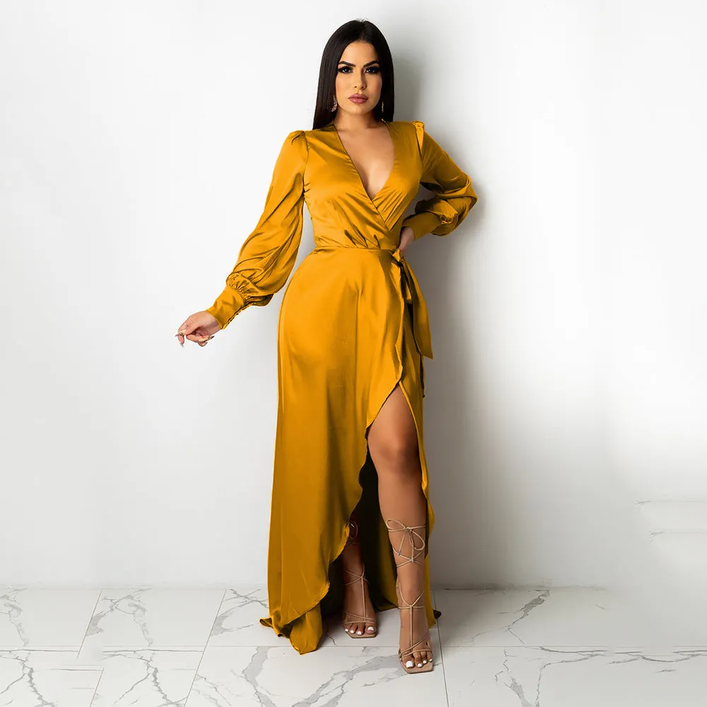 Satin High Low Flowy Maxi Dress Maxct