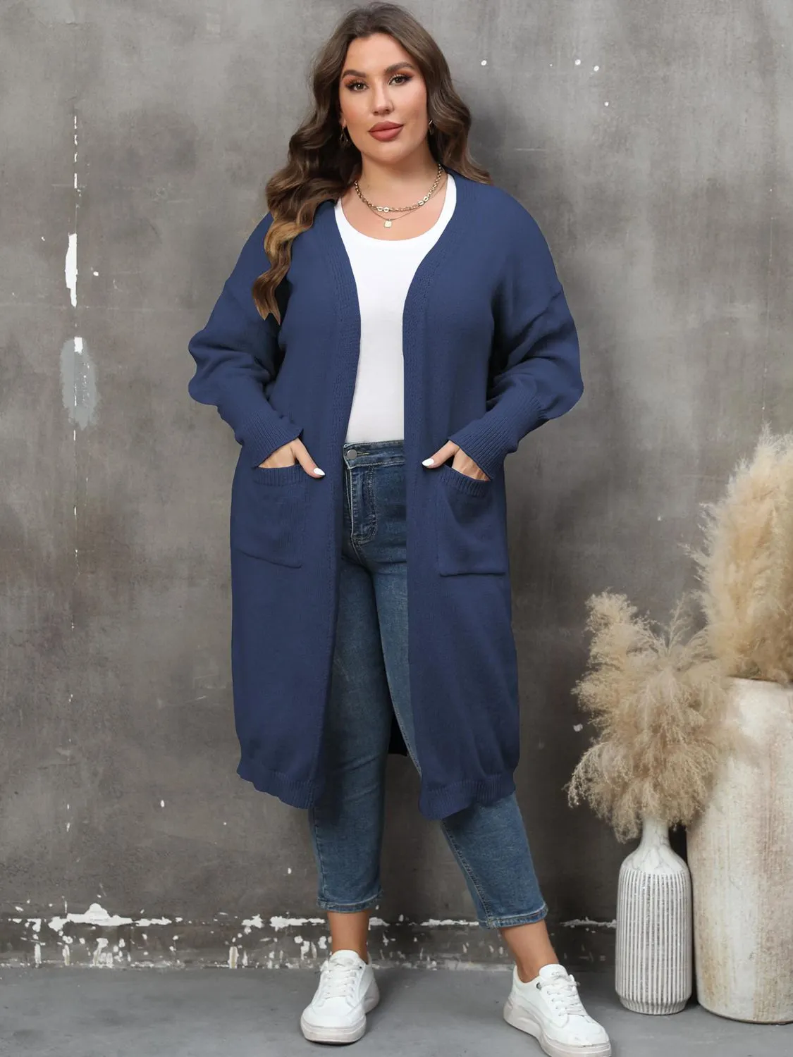 Maxct &Plus Size Long Sleeve Pocketed Cardigan
