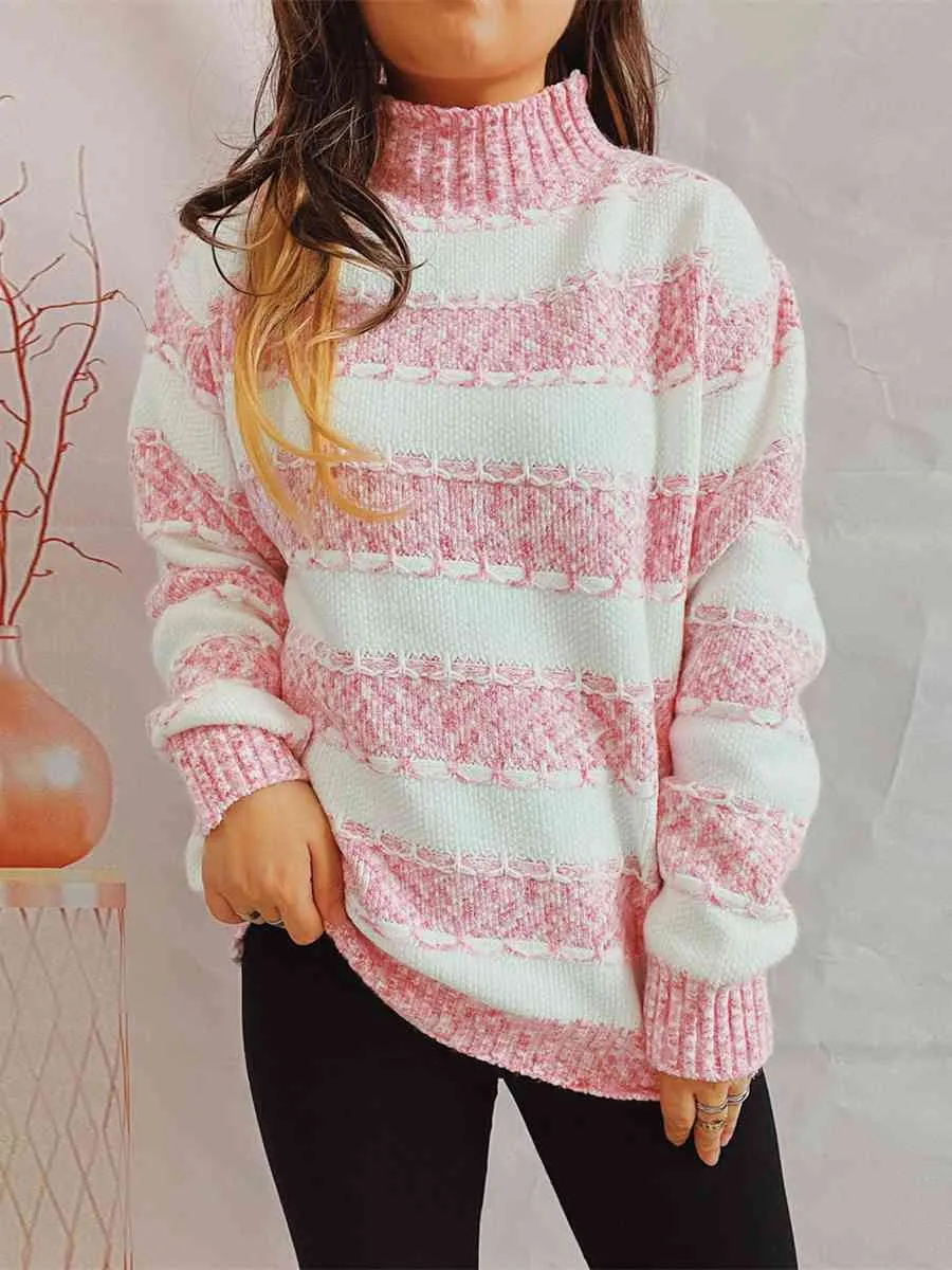 Maxct &Striped Turtleneck Long Sleeve Sweater