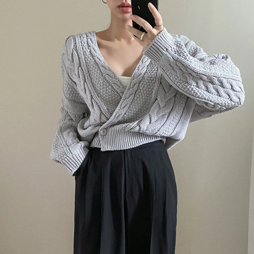Maxct Cross Over Crop Cable Knit Cardigan