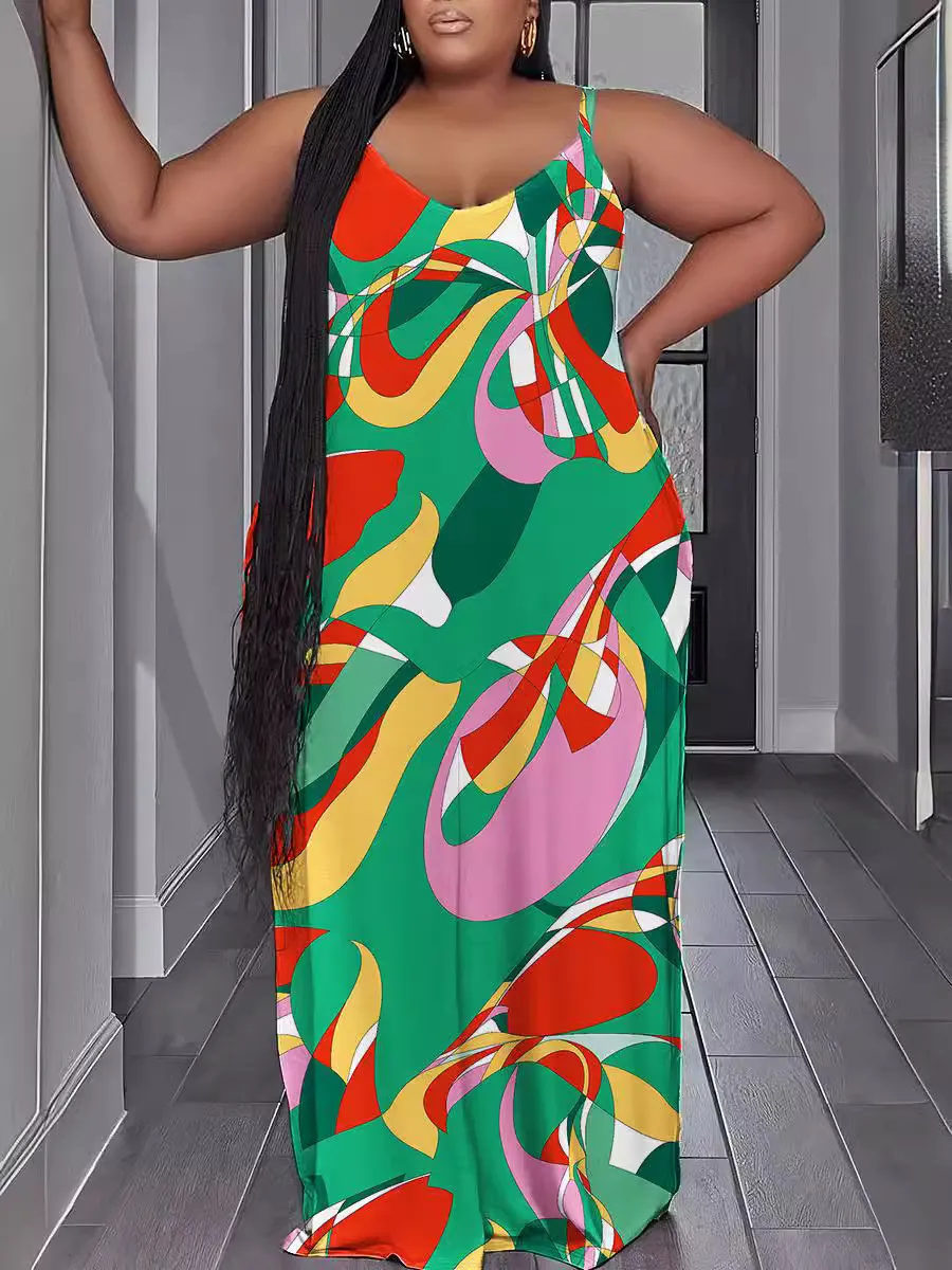 Maxct Summer Fashion Leisure Sexy Print Suspender Dress