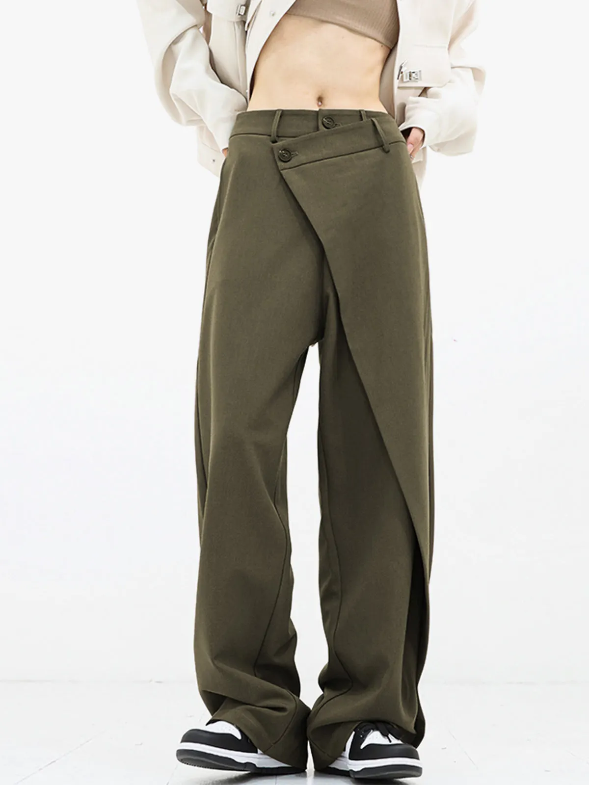 Maxct Asymmetrical Layer Button Wide Leg Dress Pants