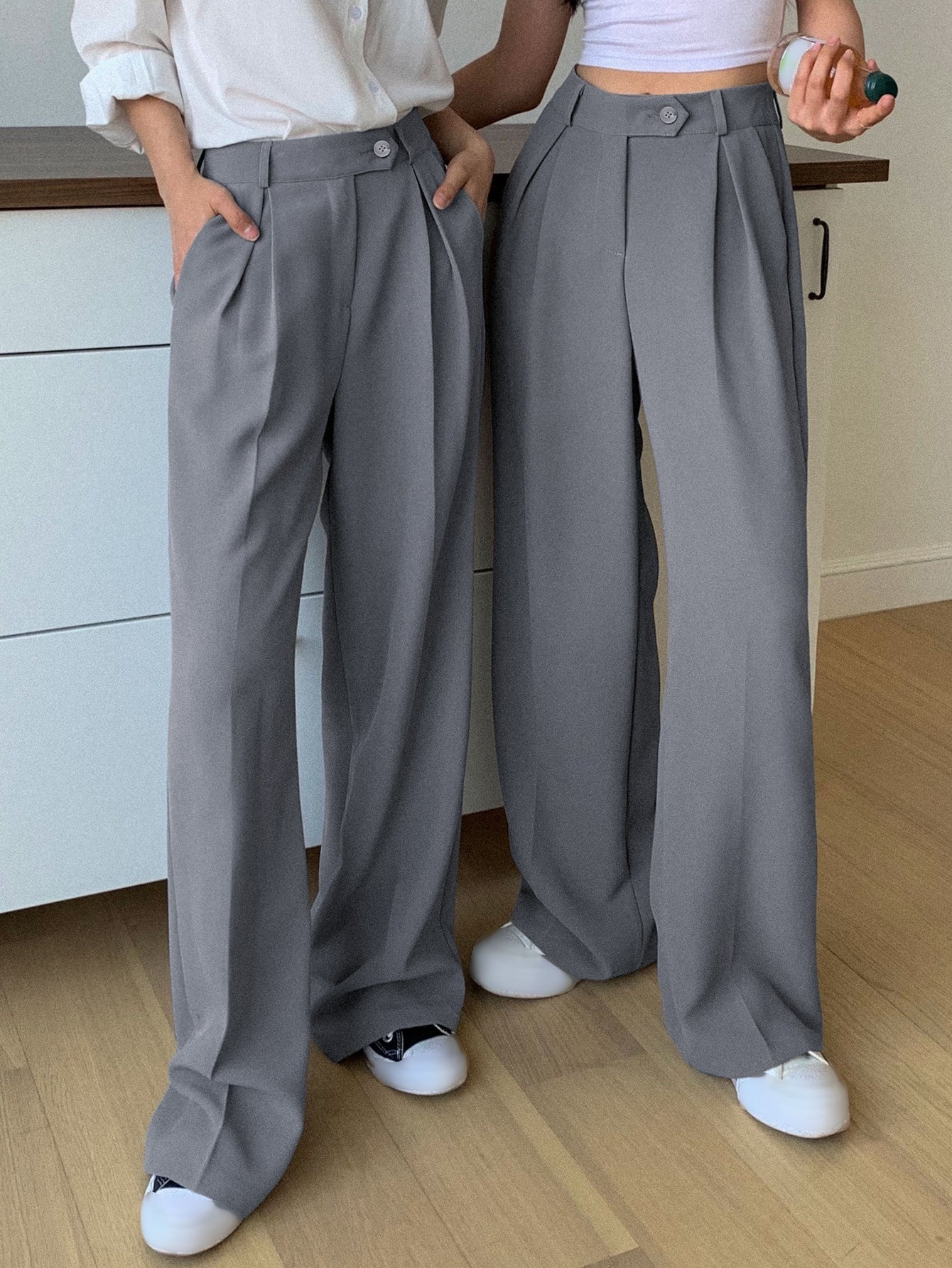 Maxct 1pc High Waist Slant Pockets Tailored Pants