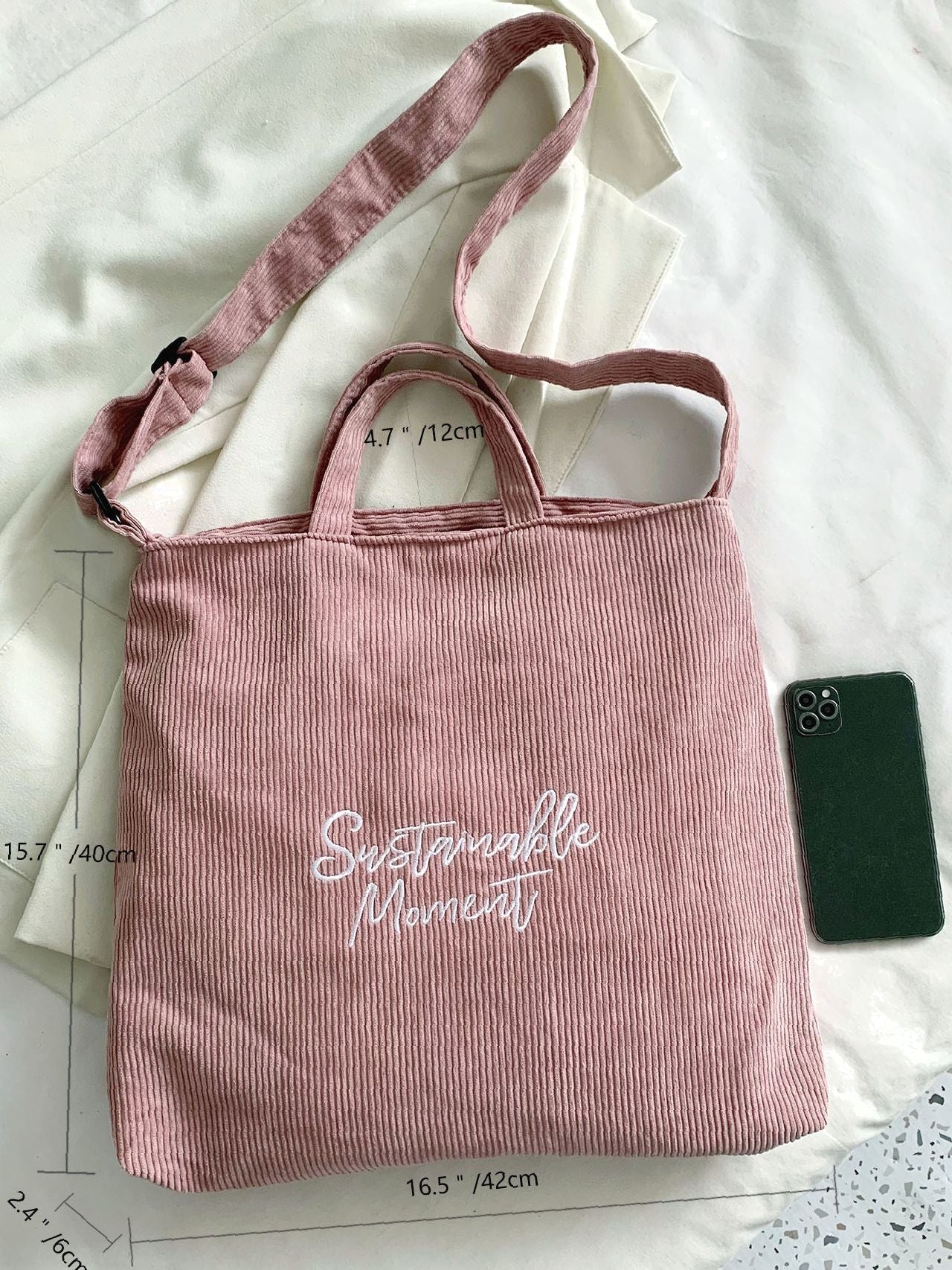 Maxct - Corduroy Letter Graphic Top Handle Bag  - Women Tote Bags