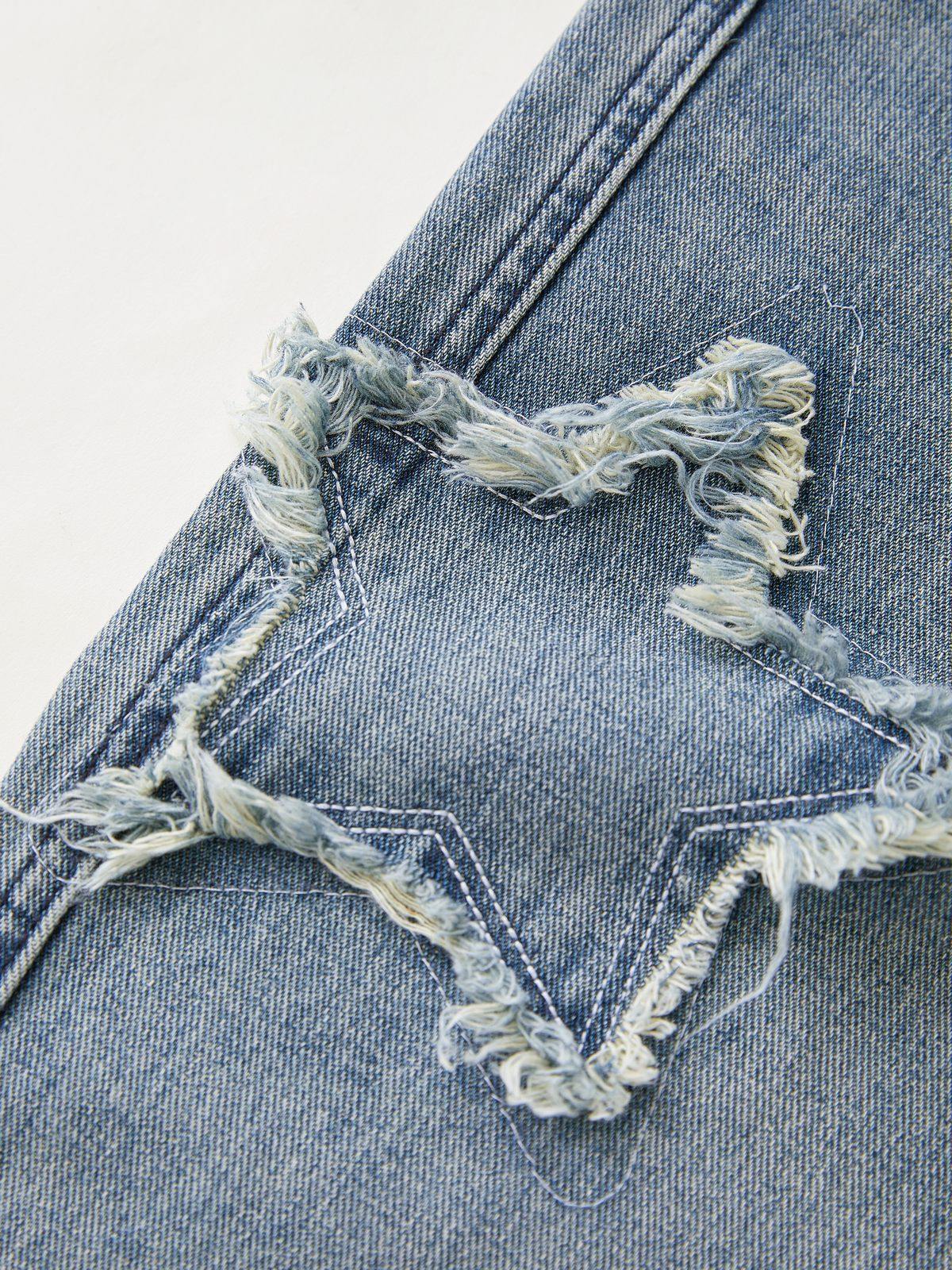 Vintage Wash Distressed Star Patch Boyfriend Jeans Maxct