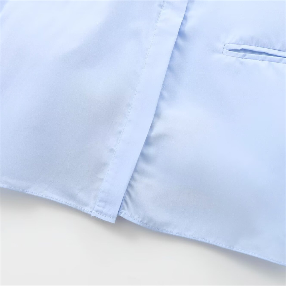 Autumn New Product Women's Fashion Style Blue Backless Belt Poplin Turnover Long Sleeve Shirt