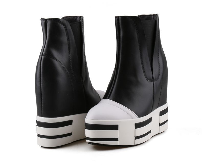 Women's 13cm Leather Platform Wedge Boots - true deals club