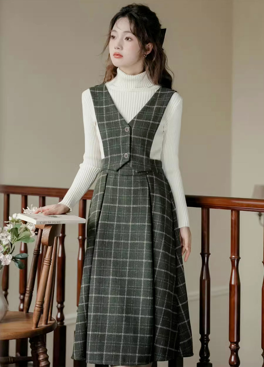 Plaid Vest Pinafore Dress Maxct