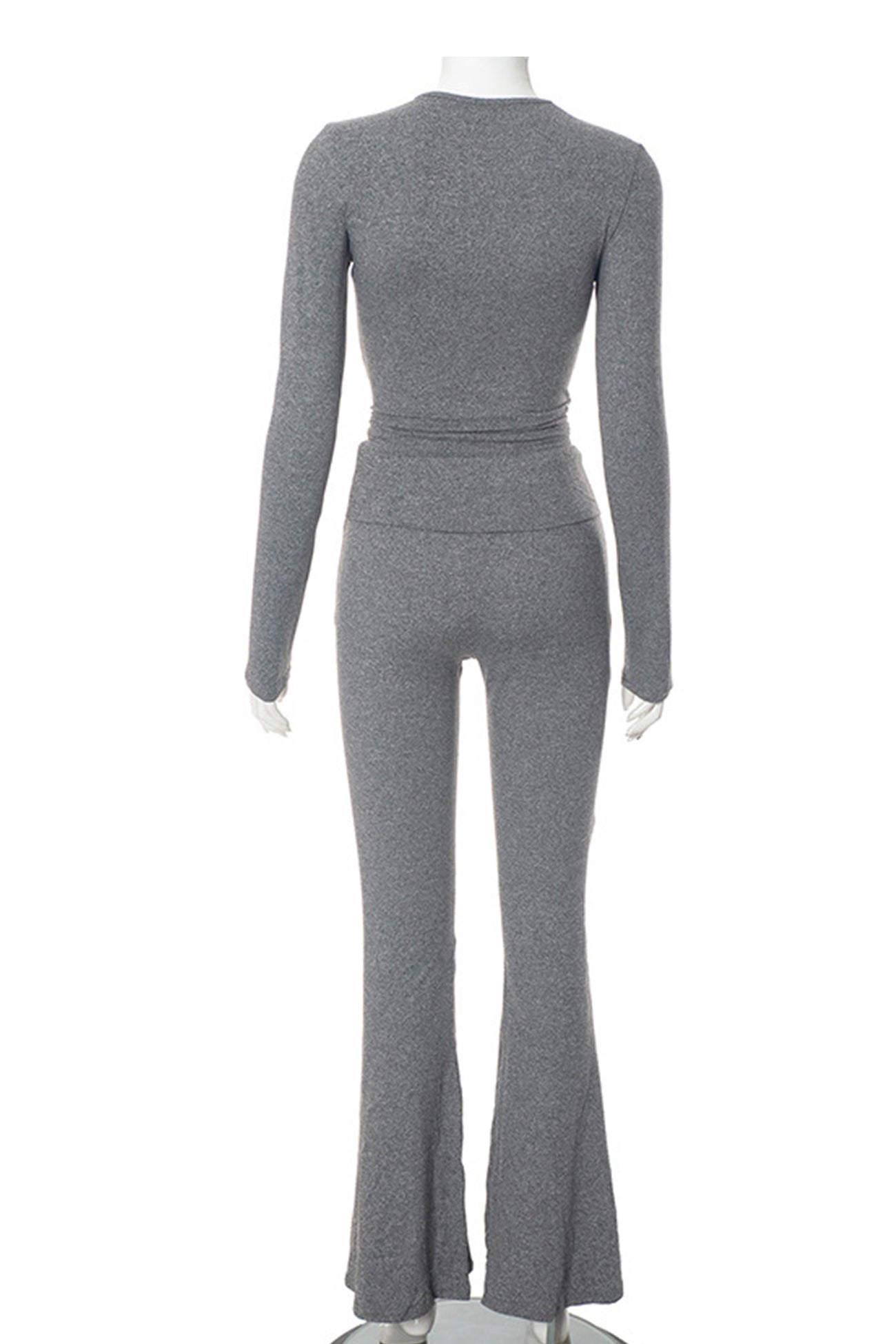 Maxct Solid Crop Top Flares Long Pants Set