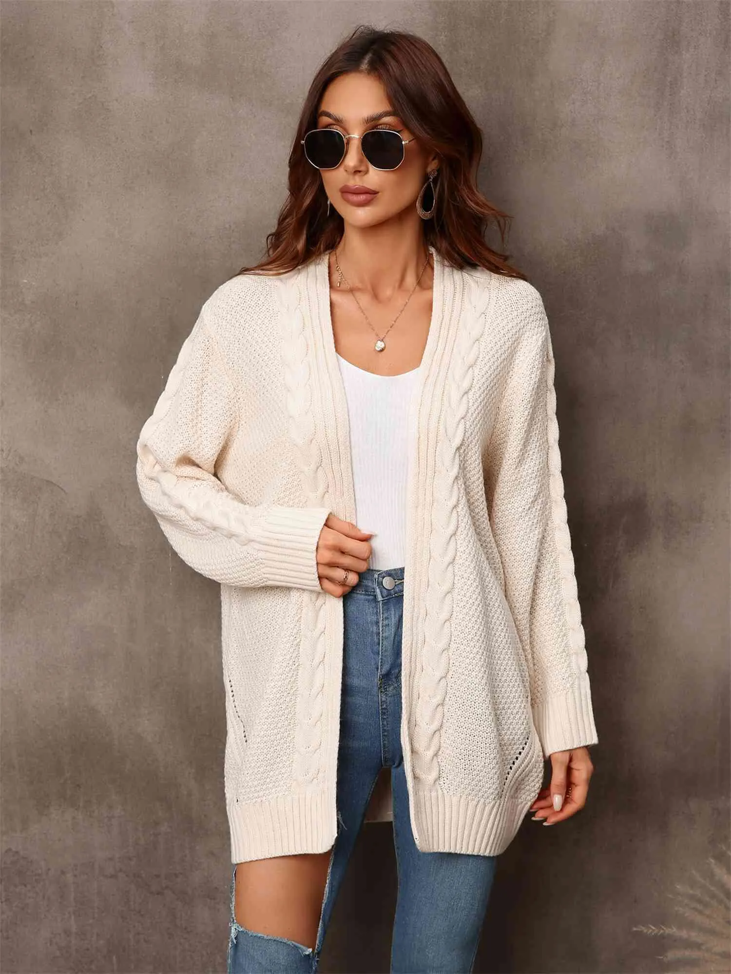 Maxct &Mixed Knit Open Front Longline Cardigan