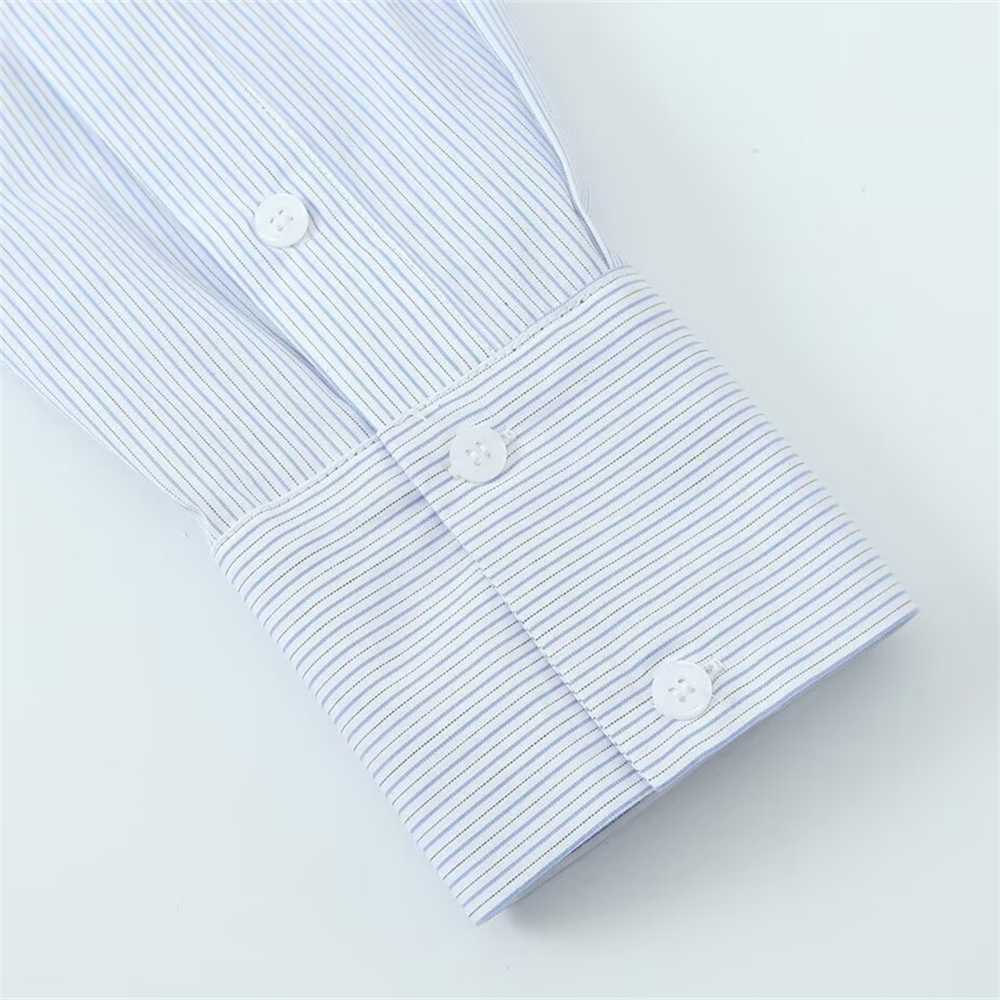 Autumn New Product Women's Fashion Style Simple and Casual Loose Striped V-neck Long sleeved Shirt Top