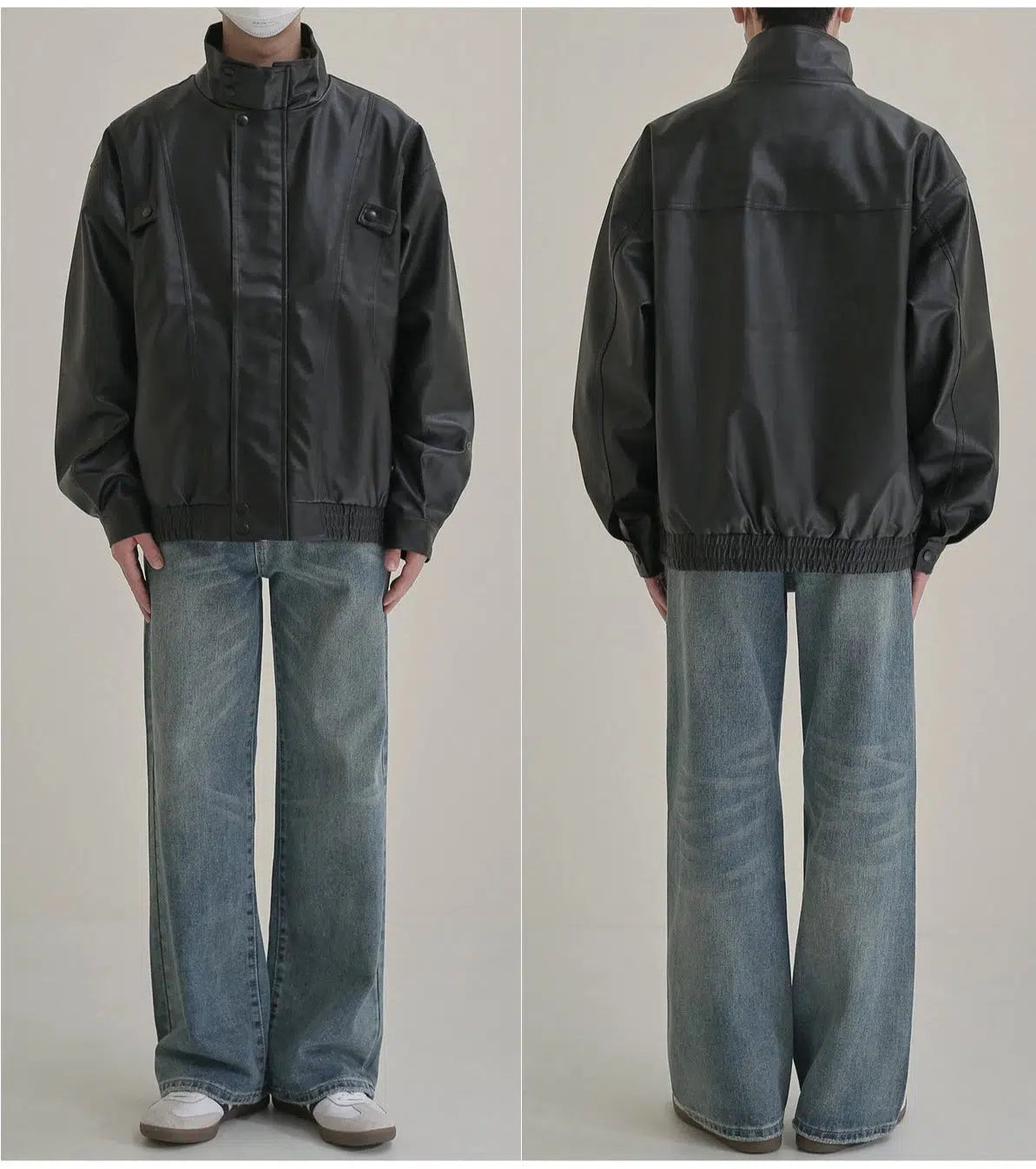 Maxct Stand Collar Black Leather Jacket