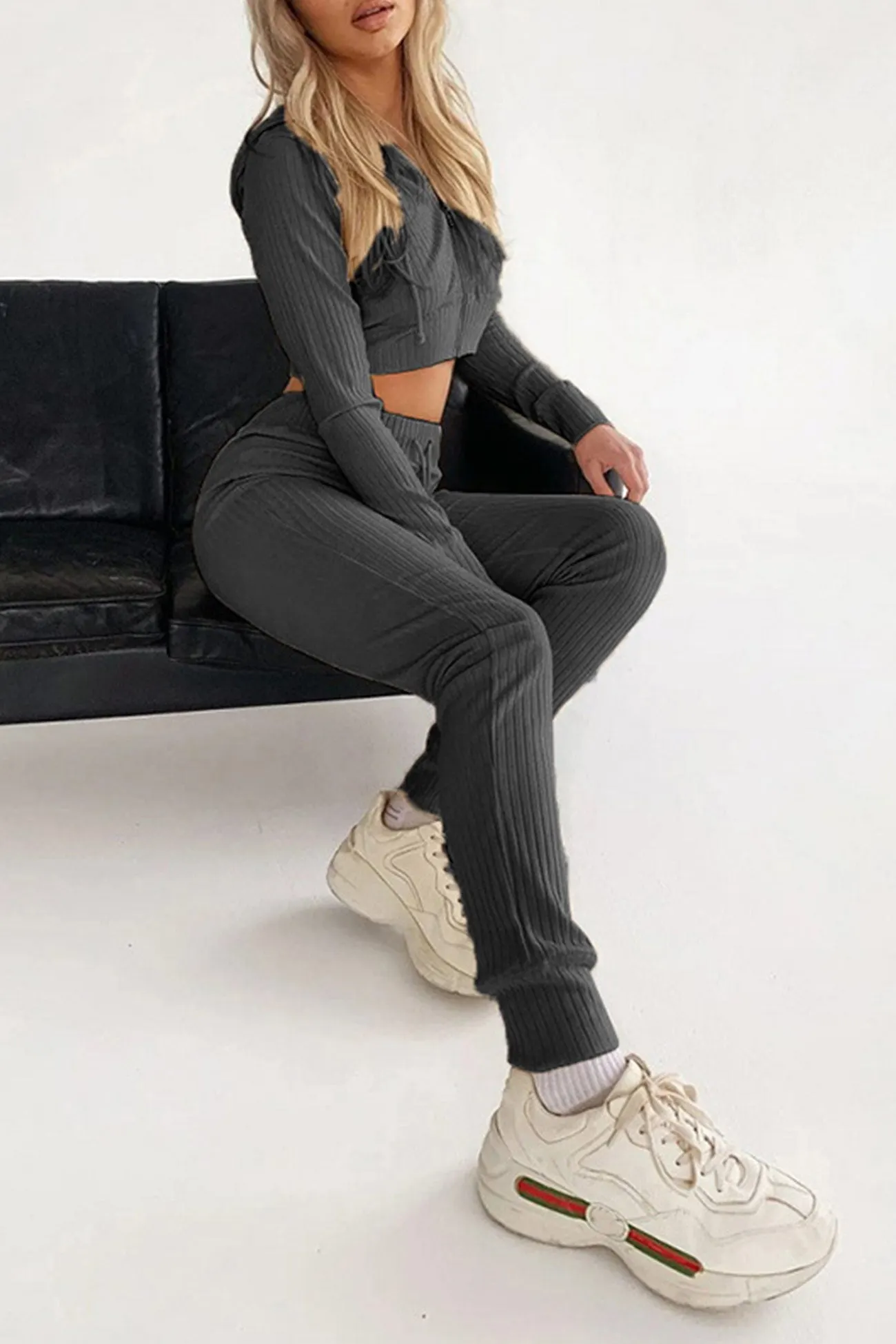 Maxct Ribbed Knit Hoodie Long Pants Suits