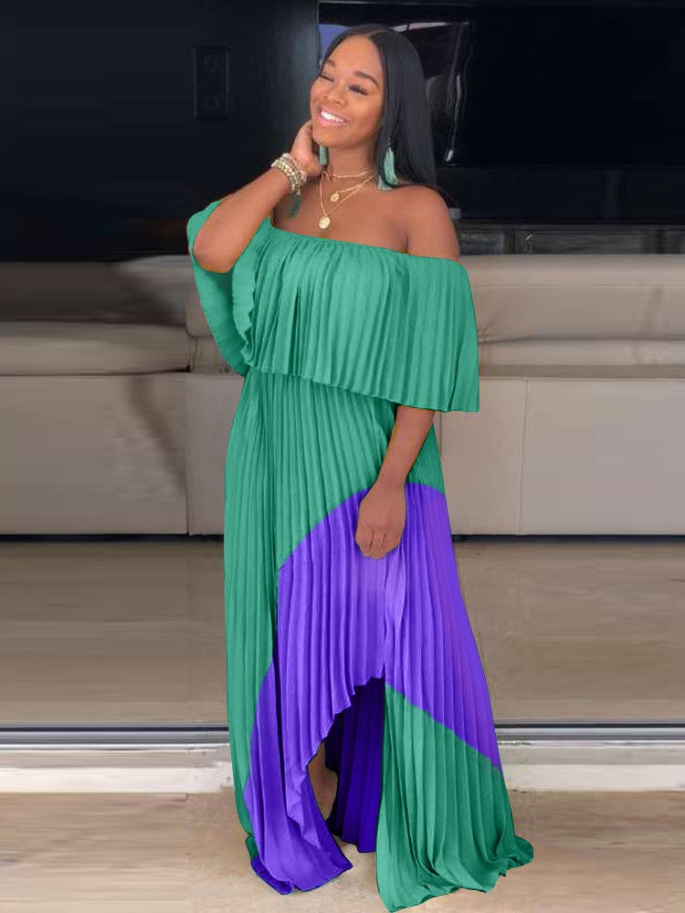 Off Shoulder Ombre Pleated Maxi Dress Maxct