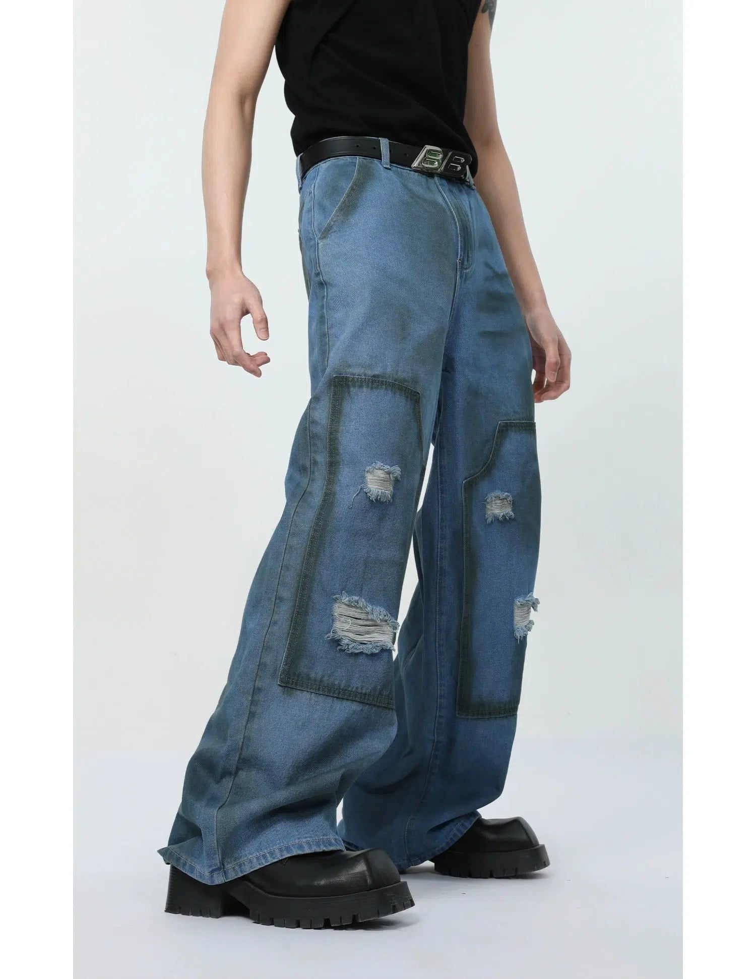 Maxct Washed Blue Sleeveless Jacket & Wide-leg Jeans