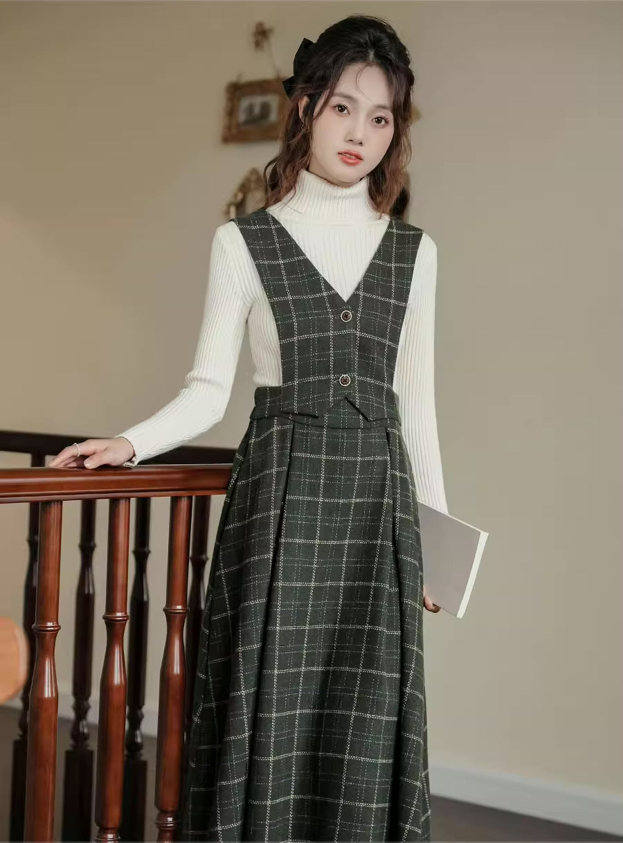 Plaid Vest Pinafore Dress Maxct