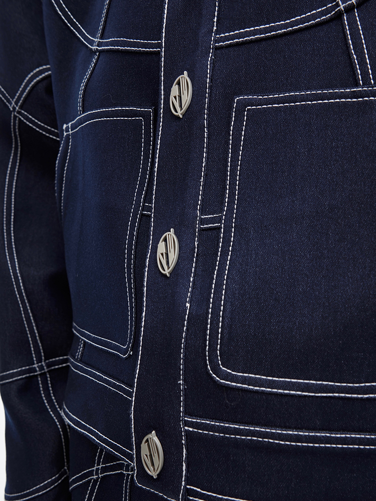 Oversize Stitch Denim Jacket & Wide-leg Stitch Denim Jeans Setup NA676