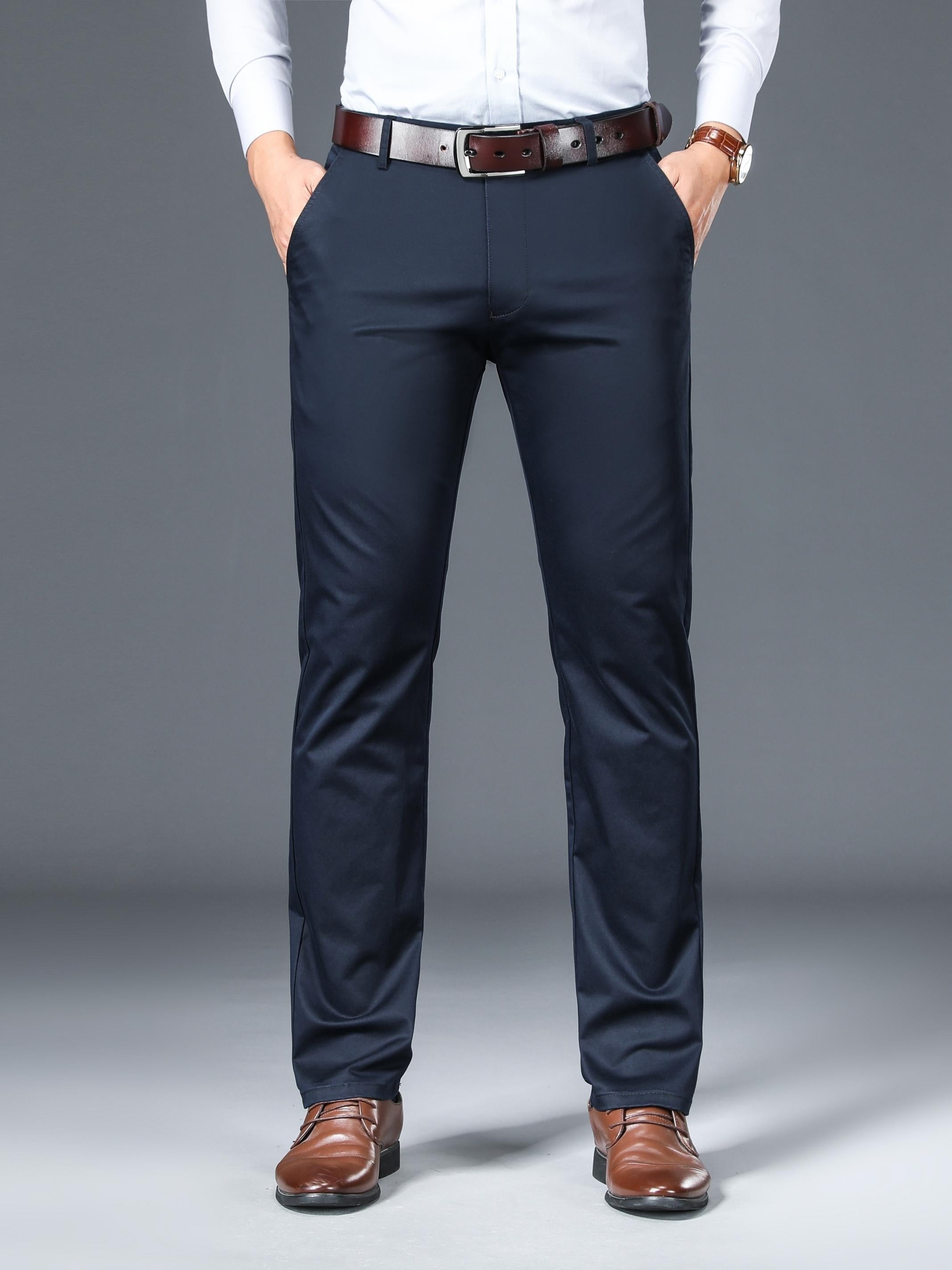 Maxct Classic Design Dress Pants, Men's Semi-formal Embroidery Stretch Dress Pants For Fall Winter Business