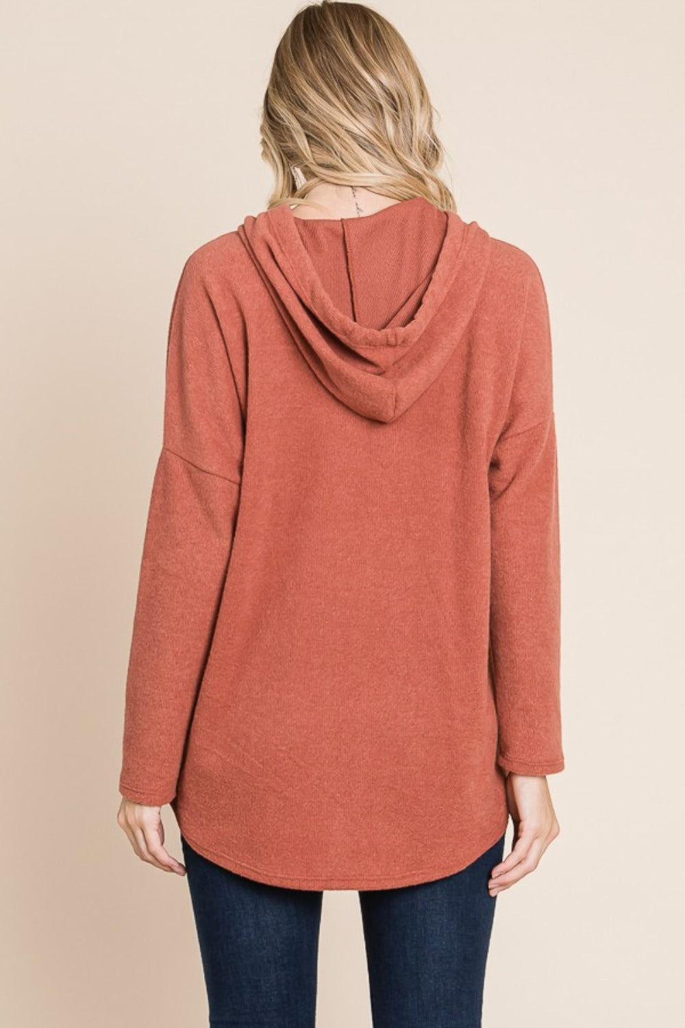 Maxct &BOMBOM Contrast Drawstring Drop Shoulder Knit Hoodie