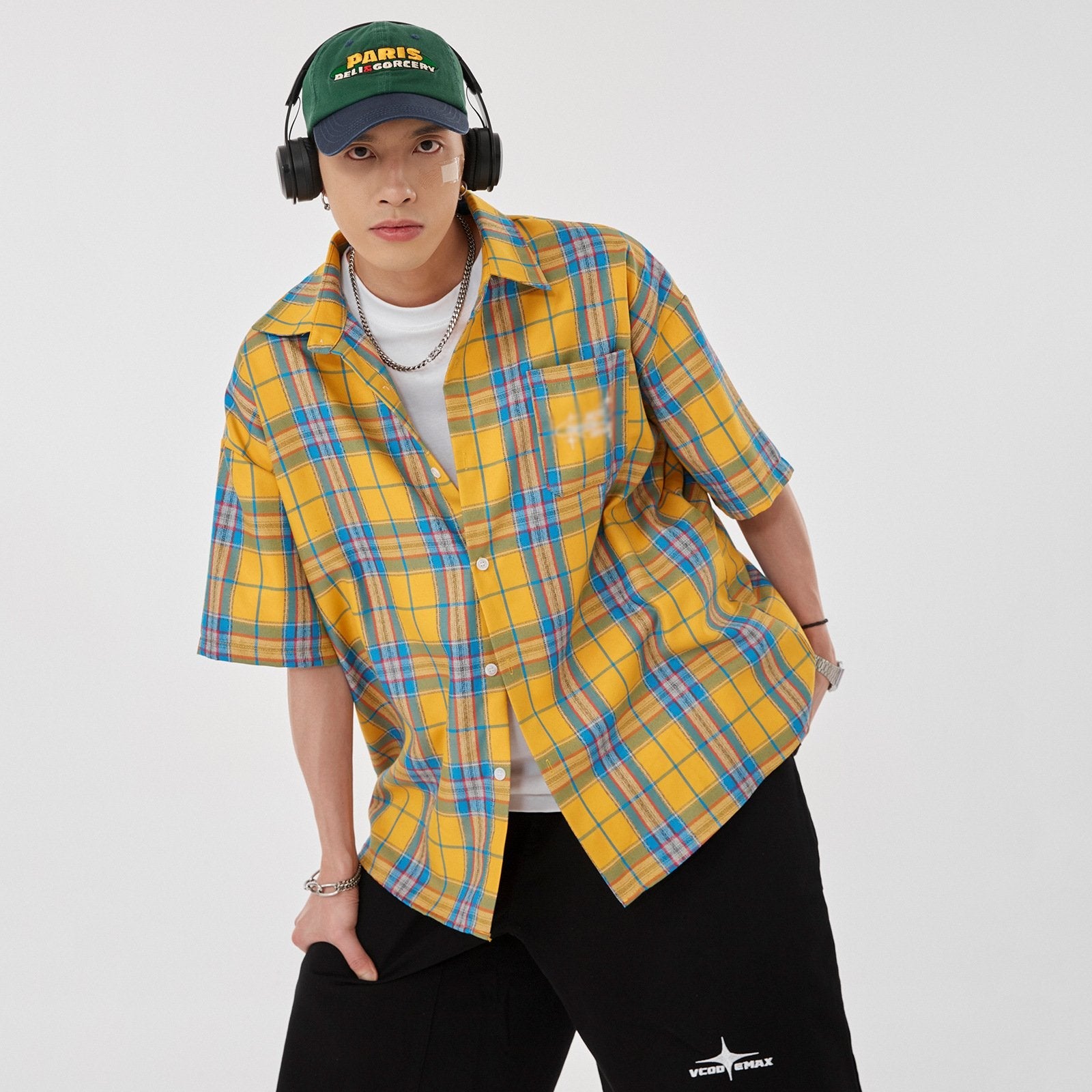 Maxct 90s Streetwear Fashion Retro Contrast Color Plaid Shirt Women's Summer New Letter Embroidered Design Casual Half Sleeve Coat Top