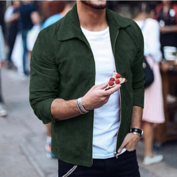 Maxct &Men's Velvet Touch Lapel Zipper Jacket